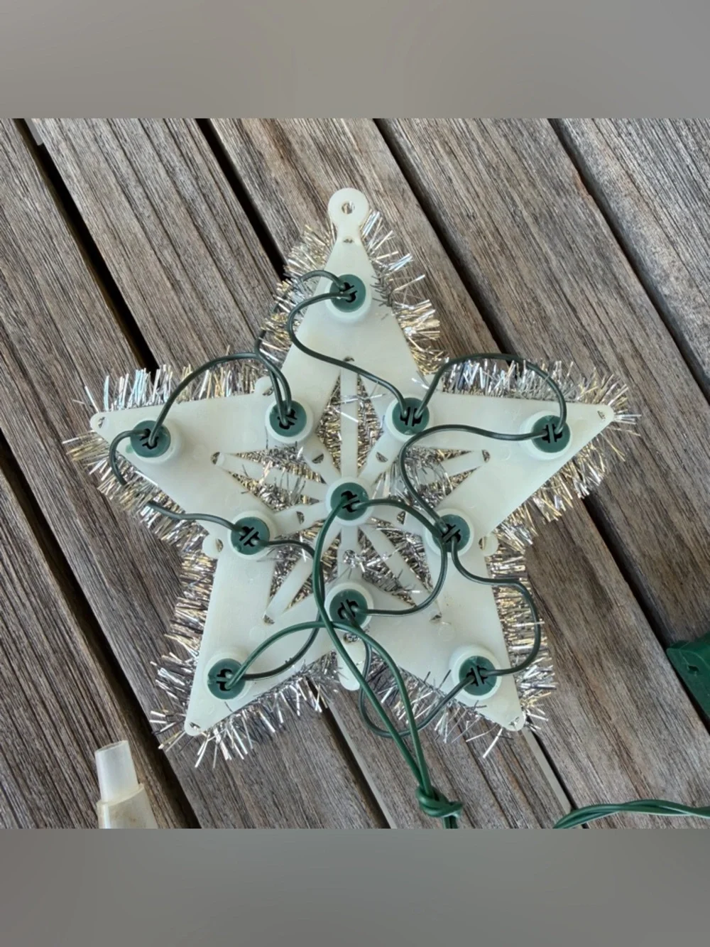 VTG MCM Silver Tinsel Blinking Light Star Tree Topper Multicolor Lights Works!
